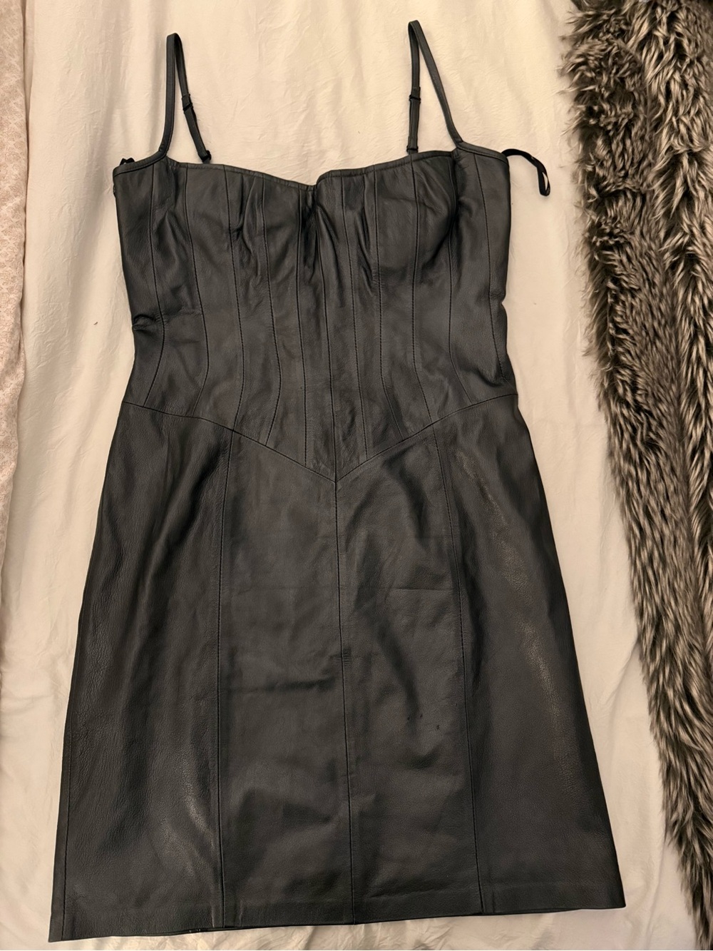 Cache Black Leather Bustier Mini Dress